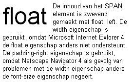 Voorbeeld float. Klik op de afbeelding en bekijk de weergave door de browser.