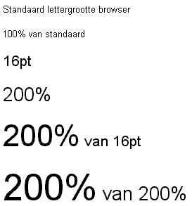 Voorbeeld font-size (pt/%). Klik op de afbeelding en bekijk de weergave door de browser.