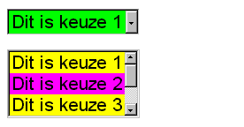 Voorbeeld inline stijl voor SELECT en OPTION element.